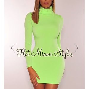 Neon lime turtleneck dress